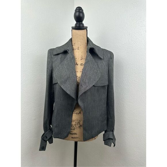 Anne Klein Women’s Black Herringbone Wide-Lapel Belted-Cuff Blazer Size 8 - Picture 1 of 12